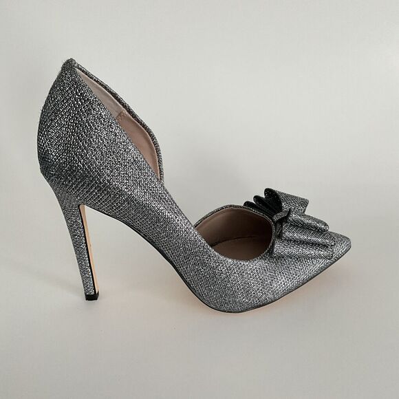 Betsey Johnson Heels 8.5M Pewter Prince Glitter Point-toe D’orsay Bow Stiletto - Picture 2 of 13